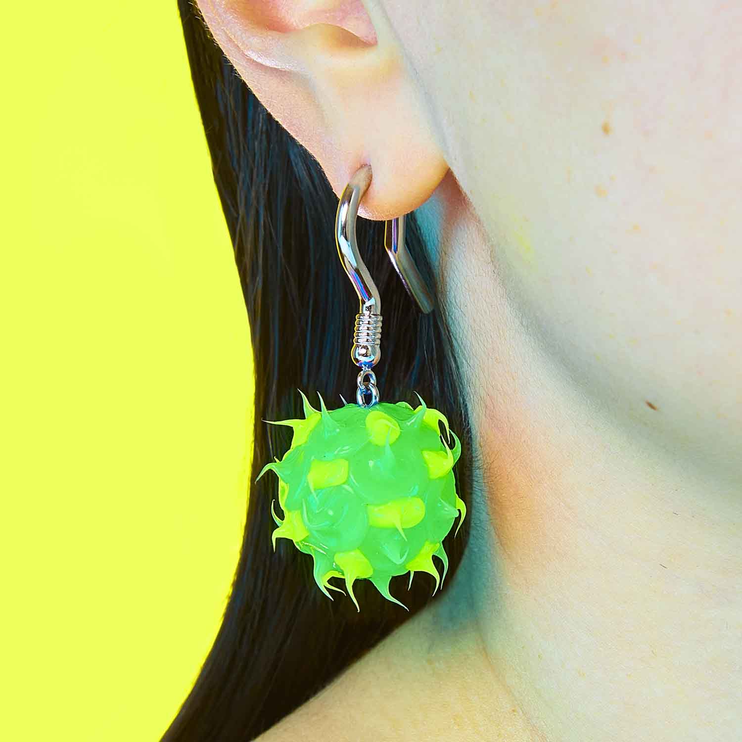 Oversized Spike Ball Earring - Lemon-Lime